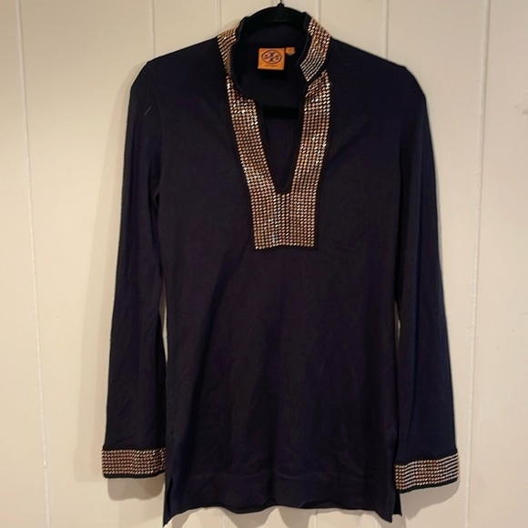 Tory Burch Navy Tunic Rhinestone Embellished Sweater - Picture 1 of 5